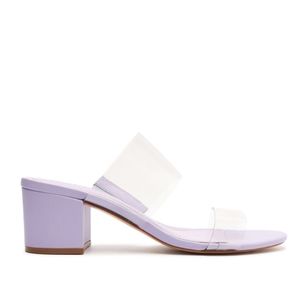 New Schutz Victorie Nappa Leather and Vinyl Sandal Smoky Grape